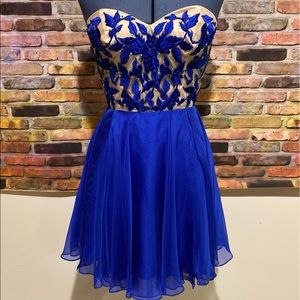 Blue Sherri Hill Knock Off Cocktail Short Dress Pageant Homecoming Cobalt Flowy